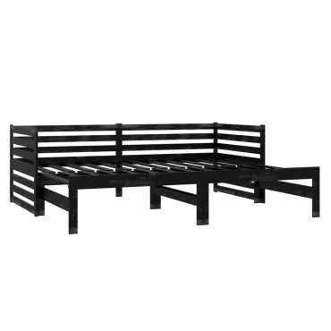 vidaXL Καναπές Κρεβάτι Συρόμενος Μαύρος 2x(90x200) εκ. Ξύλο Πεύκου