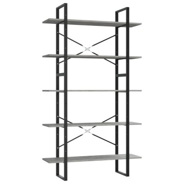 vidaXL Βιβλιοθήκη με 5 Ράφια Γκρι Σκυρ. 100x30x175cm Επεξ. Ξύλο 1 τεμ.