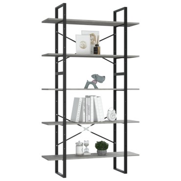 vidaXL Βιβλιοθήκη με 5 Ράφια Γκρι Σκυρ. 100x30x175cm Επεξ. Ξύλο 1 τεμ.