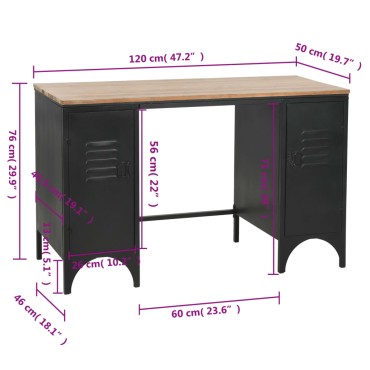 vidaXL Γραφείο με Ντουλάπια 120x50x76cm Μασίφ Ξύλο Ελάτης/Ατσάλι 1 τεμ.