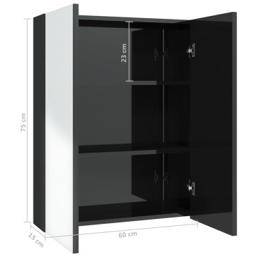 vidaXL Ντουλάπι Μπάνιου με Καθρέφτη 60x15x75cm Λαμπερό Μαύρο από MDF 1 τεμ.