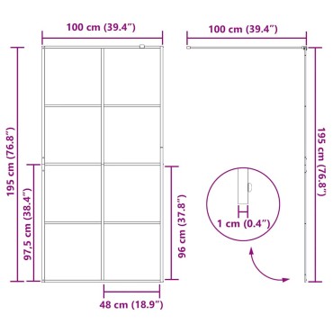 vidaXL Διαχωριστικό Ντουζιέρας Μαύρο 100 x 195 εκ. Διαφανές Γυαλί ESG