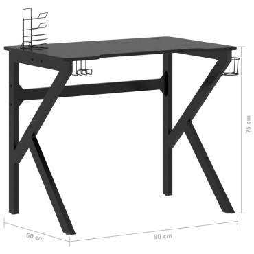 vidaXL Γραφείο Gaming Μαύρο 90x60x75cm με Πόδια σε Σχήμα Κ 1 τεμ.