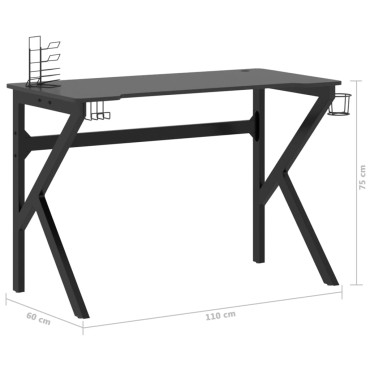 vidaXL Γραφείο Gaming Μαύρο 110x60x75cm με Πόδια σε Σχήμα Κ 1 τεμ.
