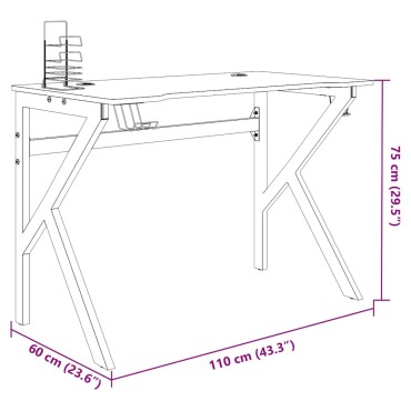 vidaXL Γραφείο Gaming Μαύρο 110x60x75cm με Πόδια σε Σχήμα Κ 1 τεμ.