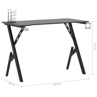 vidaXL Γραφείο Gaming Μαύρο 110x60x75cm με Πόδια σε Σχήμα Υ 1 τεμ.
