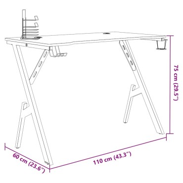 vidaXL Γραφείο Gaming Μαύρο 110x60x75cm με Πόδια σε Σχήμα Υ 1 τεμ.
