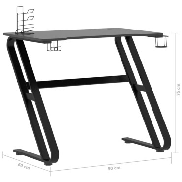 vidaXL Γραφείο Gaming Μαύρο 90x60x75cm με Πόδια σε Σχήμα ΖΖ 1 τεμ.