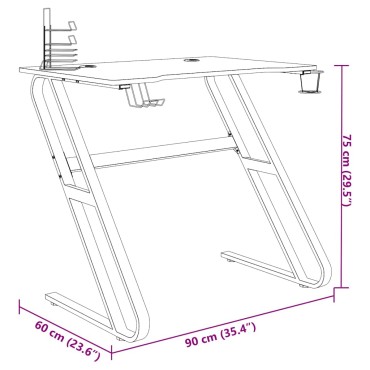 vidaXL Γραφείο Gaming Μαύρο 90x60x75cm με Πόδια σε Σχήμα ΖΖ 1 τεμ.