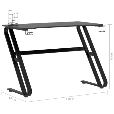 vidaXL Γραφείο Gaming Μαύρο 110x60x75cm με Πόδια σε Σχήμα ΖΖ 1 τεμ.