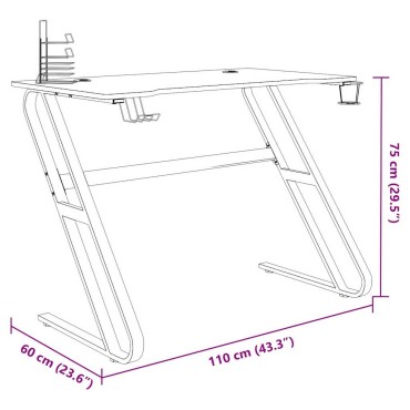 vidaXL Γραφείο Gaming Μαύρο 110x60x75cm με Πόδια σε Σχήμα ΖΖ 1 τεμ.