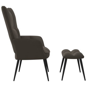 vidaXL Πολυθρόνα Relax Σκούρο Γκρι Βελούδινη με Σκαμπό 61x70x96,5cm 1 τεμ.