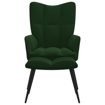 vidaXL Πολυθρόνα Relax Σκούρο Πράσινο Βελούδινη με Σκαμπό 61x70x96,5cm 1 τεμ.
