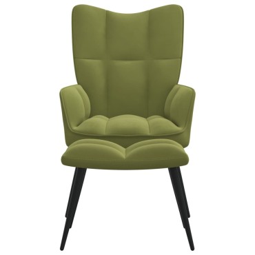 vidaXL Πολυθρόνα Relax Ανοιχτό Πράσινο Βελούδινη με Σκαμπό 61x70x96,5cm 1 τεμ.