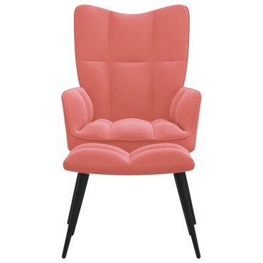 vidaXL Πολυθρόνα Relax Ροζ Βελούδινη με Σκαμπό 61x70x96,5cm 1 τεμ.