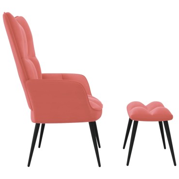 vidaXL Πολυθρόνα Relax Ροζ Βελούδινη με Σκαμπό 61x70x96,5cm 1 τεμ.