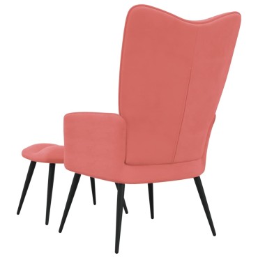 vidaXL Πολυθρόνα Relax Ροζ Βελούδινη με Σκαμπό 61x70x96,5cm 1 τεμ.