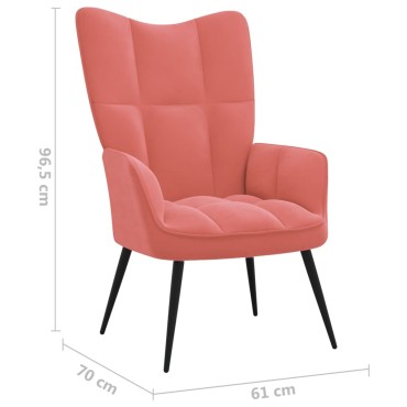 vidaXL Πολυθρόνα Relax Ροζ Βελούδινη με Σκαμπό 61x70x96,5cm 1 τεμ.