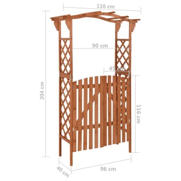 vidaXL Αψίδα Κήπου με Πόρτα 116 x 40 x 204 εκ. από Μασίφ Ξύλο Ελάτης