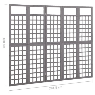 vidaXL Διαχωριστικό Δωμ./Καφασωτό 5 Πάνελ Γκρι 201,5x180cm Ξύλο Ελάτης 1 τεμ.