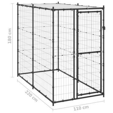 vidaXL Κλουβί Σκύλου Εξ. Χώρου Ατσάλι 110 x 220 x 180 εκ. με Στέγαστρο