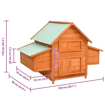 vidaXL Κοτέτσι 150 x 96 x 110 εκ. από Μασίφ Ξύλο Ελάτης