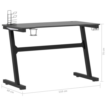 vidaXL Γραφείο Gaming με LED Μαύρο 110x60x75cm σε Σχήμα Ζ 1 τεμ.