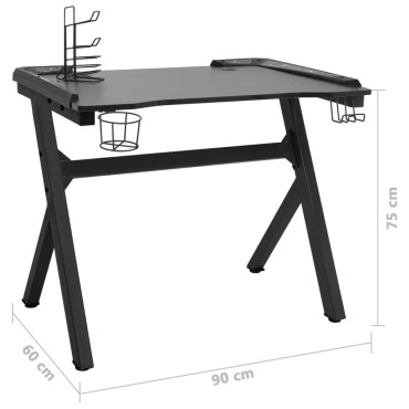 vidaXL Γραφείο Gaming με LED Μαύρο 90x60x75cm με Πόδια σε Σχήμα Υ 1 τεμ.