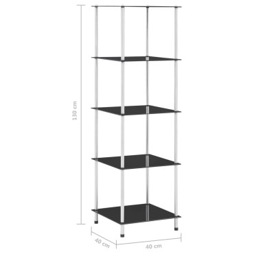 vidaXL Ράφι Διαφανές 5 Επιπέδων Μαύρο 40x40x130cm Ψημένο Γυαλί 1 τεμ.