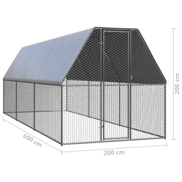 vidaXL Κοτέτσι - Κλουβί Εξωτ. Χώρου 2x6x2 μ. από Γαλβανισμένο Χάλυβα
