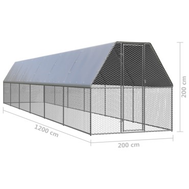 vidaXL Κοτέτσι - Κλουβί Εξωτ. Χώρου 2x12x2 μ. από Γαλβανισμένο Χάλυβα