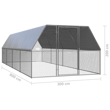 vidaXL Κοτέτσι - Κλουβί Εξωτ. Χώρου 3x8x2 μ. από Γαλβανισμένο Χάλυβα