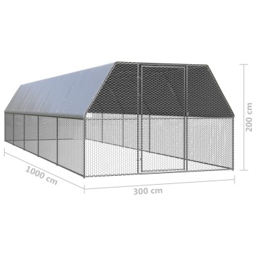 vidaXL Κοτέτσι - Κλουβί Εξωτ. Χώρου 3x10x2 μ. από Γαλβανισμένο Χάλυβα