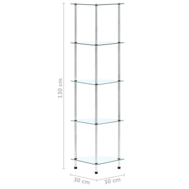 vidaXL Ράφι Διαφανές 5 Επιπέδων 30x30x130cm από Ψημένο Γυαλί 1 τεμ.