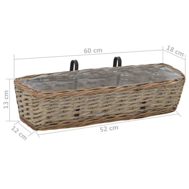 vidaXL Ζαρντινιέρες Μπαλκονιού 2 τεμ. 60 εκ. από Wicker με Επένδυση PE