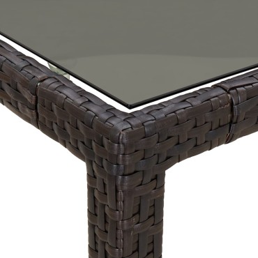 vidaXL Τραπέζι Κήπου Καφέ 150x90x75cm Συνθετικό Ρατάν/Ψημένο Γυαλί 1 τεμ.