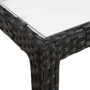 vidaXL Τραπέζι Κήπου Μαύρο 150x90x75cm Συνθετικό Ρατάν/Ψημένο Γυαλί 1 τεμ.