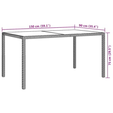 vidaXL Τραπέζι Κήπου Μαύρο 150x90x75cm Συνθετικό Ρατάν/Ψημένο Γυαλί 1 τεμ.