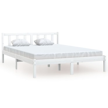 vidaXL Πλαίσιο Κρεβατιού Λευκό 140x190cm από Μασίφ Ξύλο Πεύκου 1 τεμ. - Μονό