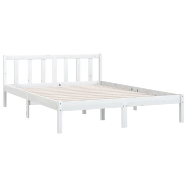 vidaXL Πλαίσιο Κρεβατιού Λευκό 140x190cm από Μασίφ Ξύλο Πεύκου 1 τεμ. - Μονό