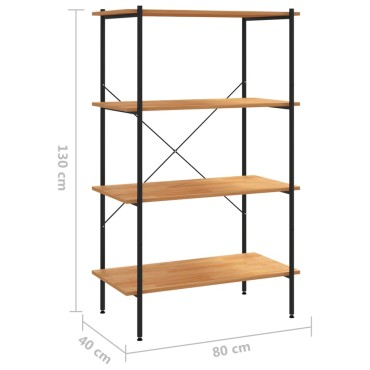 vidaXL Ραφιέρα 4 Επιπέδων Μαύρη και Δρυς 80x40x130cm 1 τεμ.