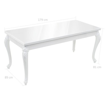 vidaXL Τραπεζαρία Γυαλιστερή Λευκή 179x89x81cm 1 τεμ.
