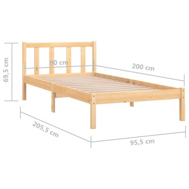 vidaXL Πλαίσιο Κρεβατιού 90x200cm από Μασίφ Ξύλο Πεύκου 1 τεμ. - Μονό