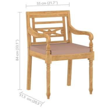 vidaXL Καρέκλες Batavia 4 τεμ. από Μασίφ Ξύλο Teak με Μαξιλάρια 55x51,5x84cm