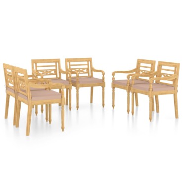vidaXL Καρέκλες Batavia 6 τεμ. από Μασίφ Ξύλο Teak με Μαξιλάρια 55x51,5x84cm