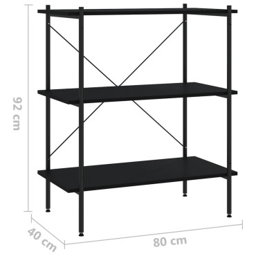 vidaXL Ραφιέρα 3 Επιπέδων Μαύρη 80x40x92cm 1 τεμ.