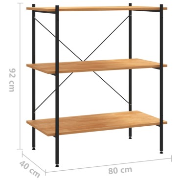 vidaXL Ραφιέρα 3 Επιπέδων Μαύρη και Δρυς 80x40x92cm 1 τεμ.