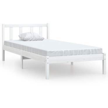 vidaXL Πλαίσιο Κρεβατιού Λευκό 75x190cm Μασίφ Ξύλο Πεύκου Small Single 1 τεμ. - Μονό