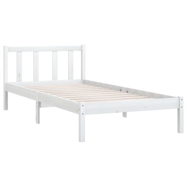 vidaXL Πλαίσιο Κρεβατιού Λευκό 75x190cm Μασίφ Ξύλο Πεύκου Small Single 1 τεμ. - Μονό