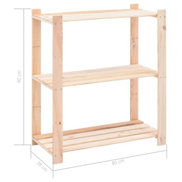 vidaXL Ραφιέρα 3 Επιπέδων 150 κ. 80x38x90cm από Μασίφ Ξύλο Πεύκου 1 τεμ.